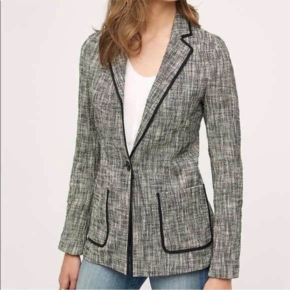 Anthropologie Cartonnier Levine Knit Blazer Black White Tweed Knit Size 10 - Picture 5 of 16